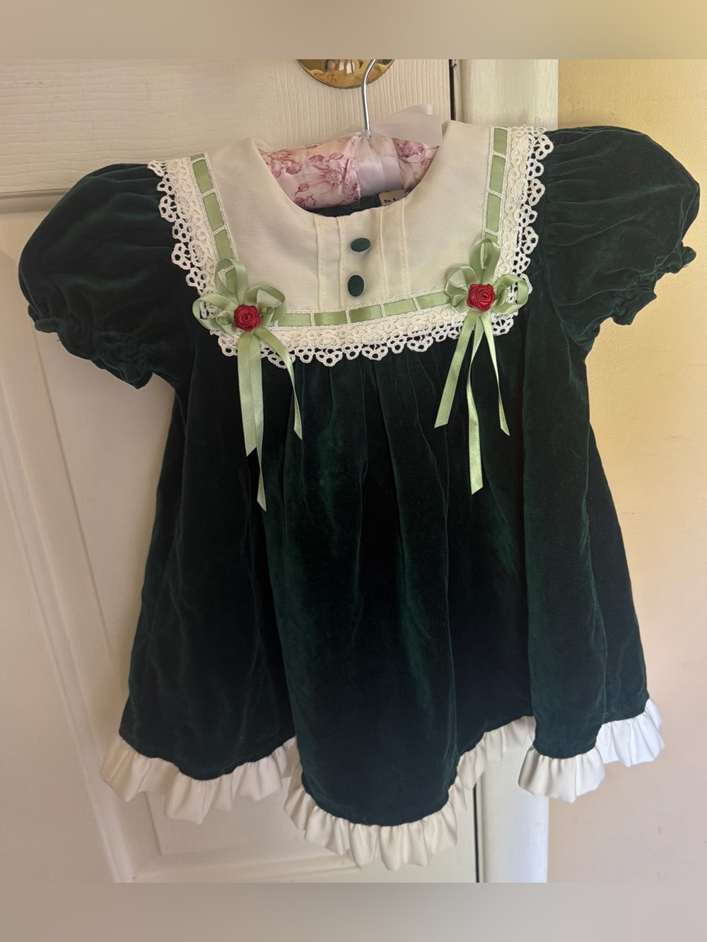 Vintage Velvet Dark Green Holiday Christmas Dress 2 Toddler